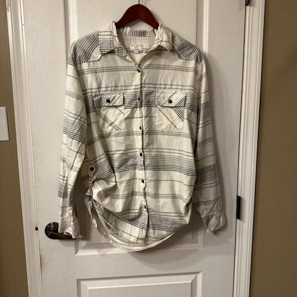 Matchstick | Argus White Plaid Flannel LS Button Up Roll Tab Hem Shirt Womens L - Picture 4 of 9